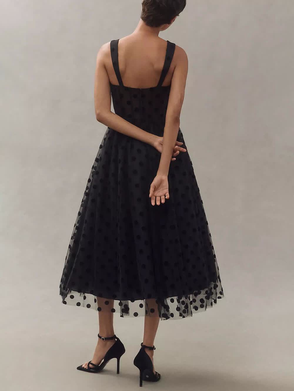 Noirélla™ Polka Dot Tulle Sweetheart Midi Dress