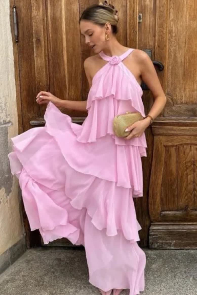 Summer Ruffle Flower Maxi Dress