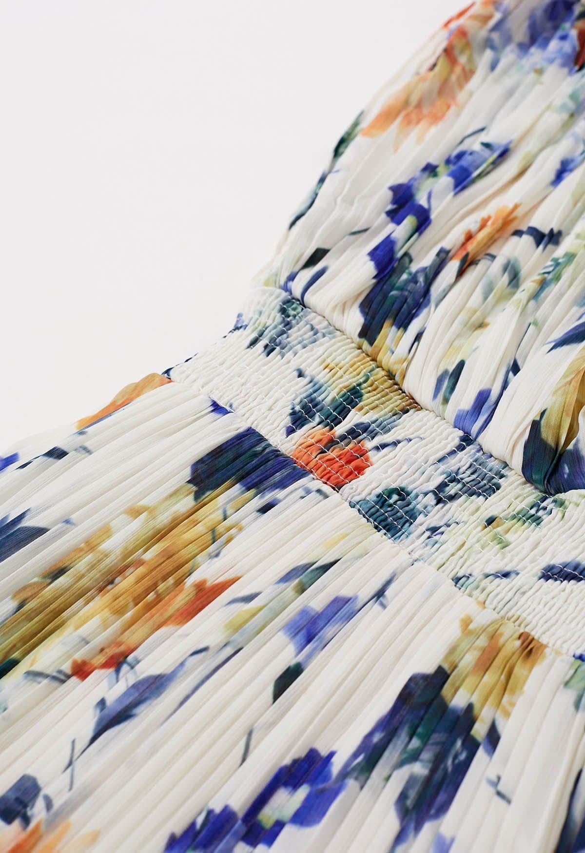 Vernal Blossom Pleated Maxi Dress
