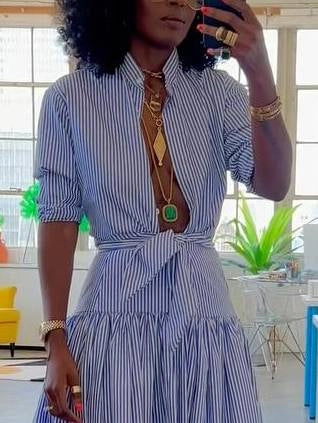 Striped Stand Collar Shirt & Skirt Set