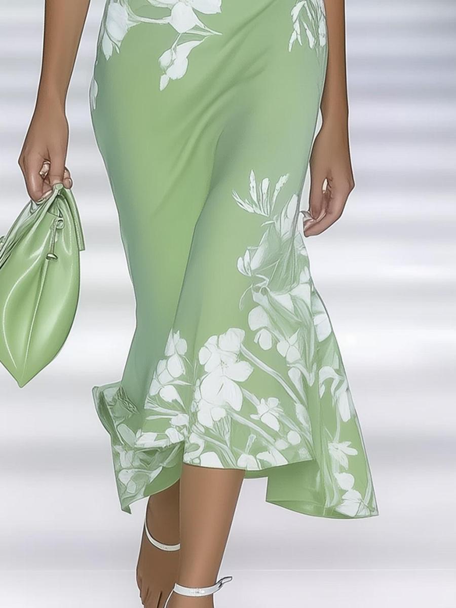 Fresh Short Sleeve Green Maxi Dress