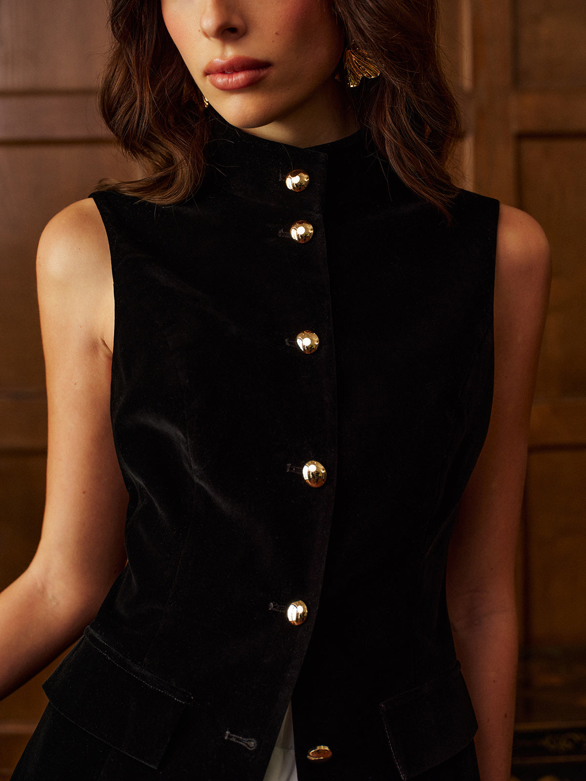 Amélie Button Slit Velvet Top & Chiffon Skirt Set