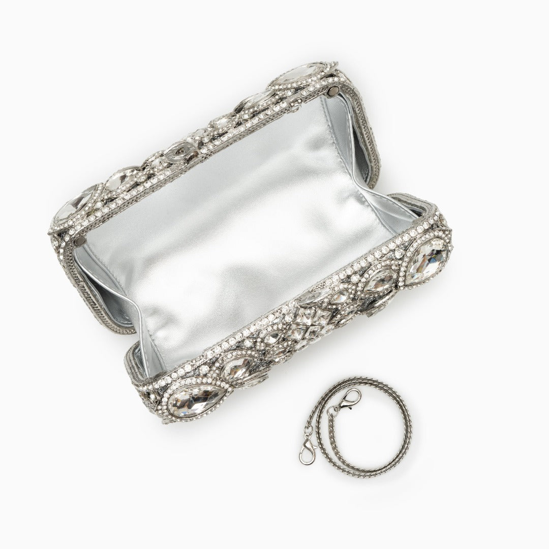 Reina Rhinestones Crystals Clutch Bag - Silver