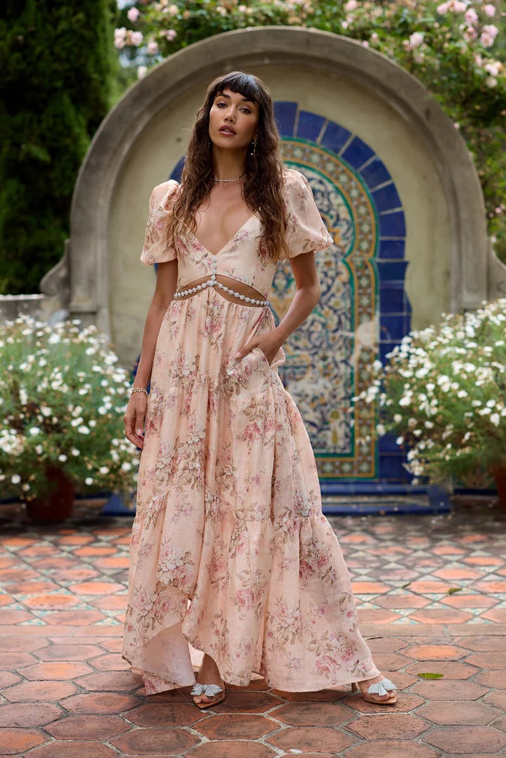 Emma™ – Peach Tapestry Elegance Dress