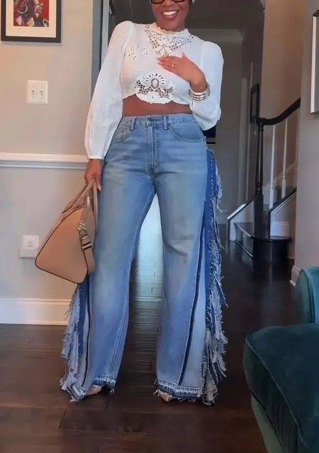 High Elastic Tassel Wide-leg Pants