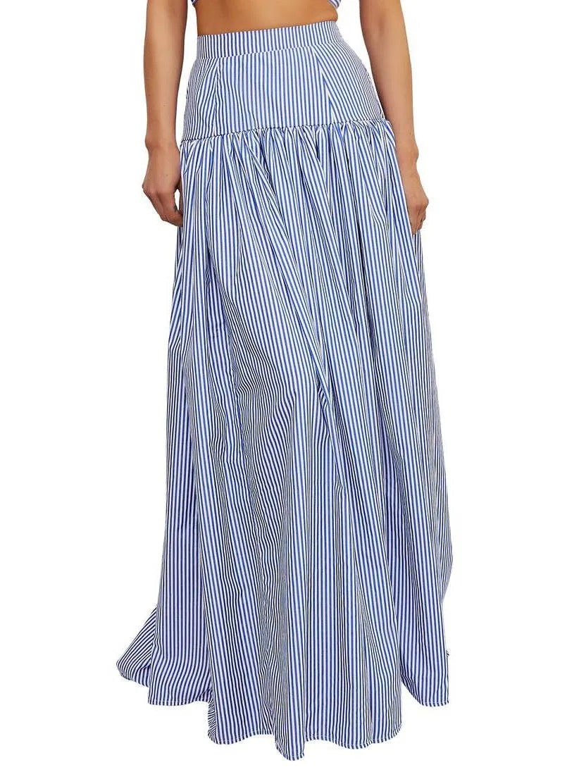 Striped Stand Collar Shirt & Skirt Set