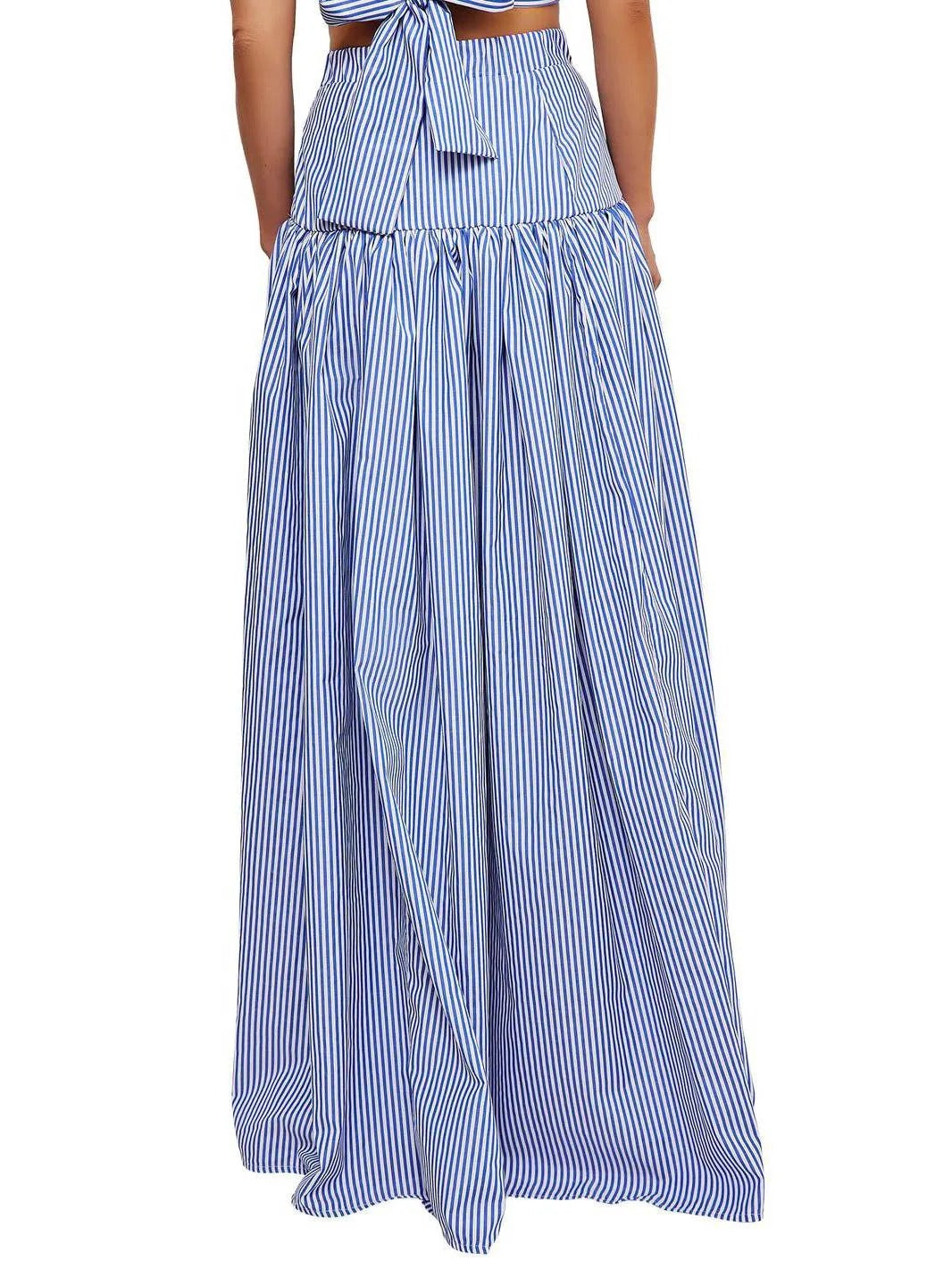 Striped Stand Collar Shirt & Skirt Set