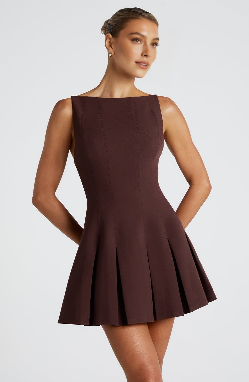 Celeste Mini Dress – Plum Brown