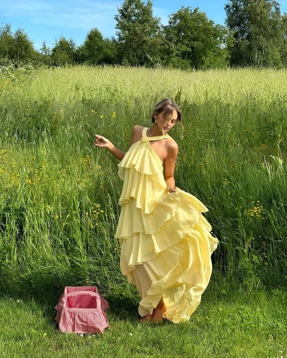 Summer Ruffle Flower Maxi Dress