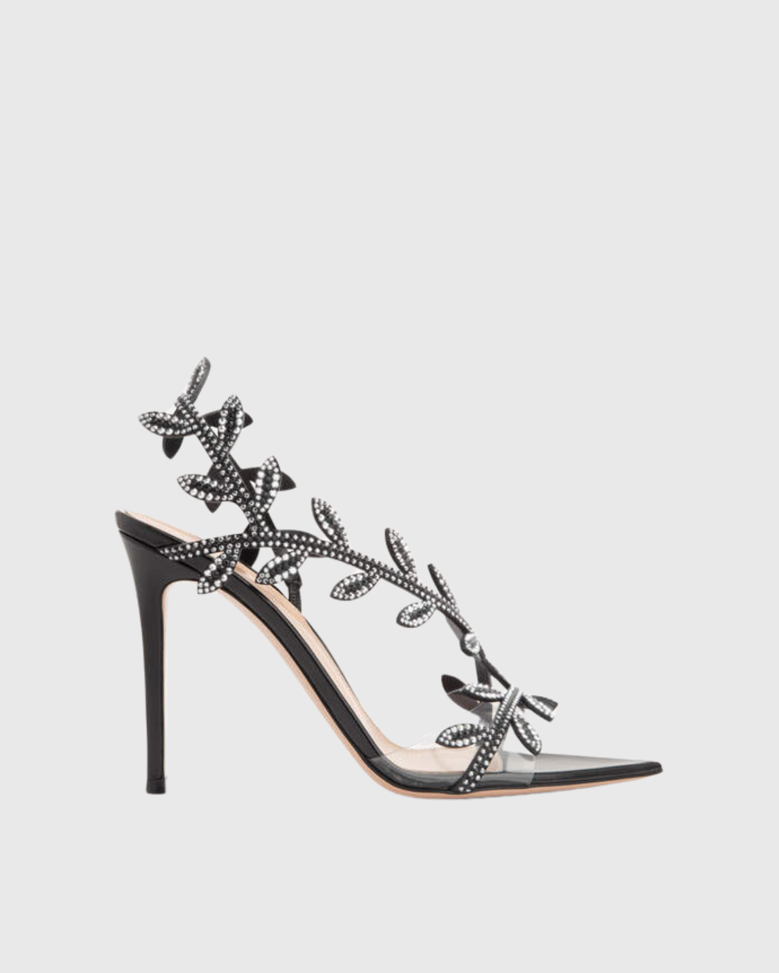 Elara Rhinestone Leaf Embellished Slingback Sandals
