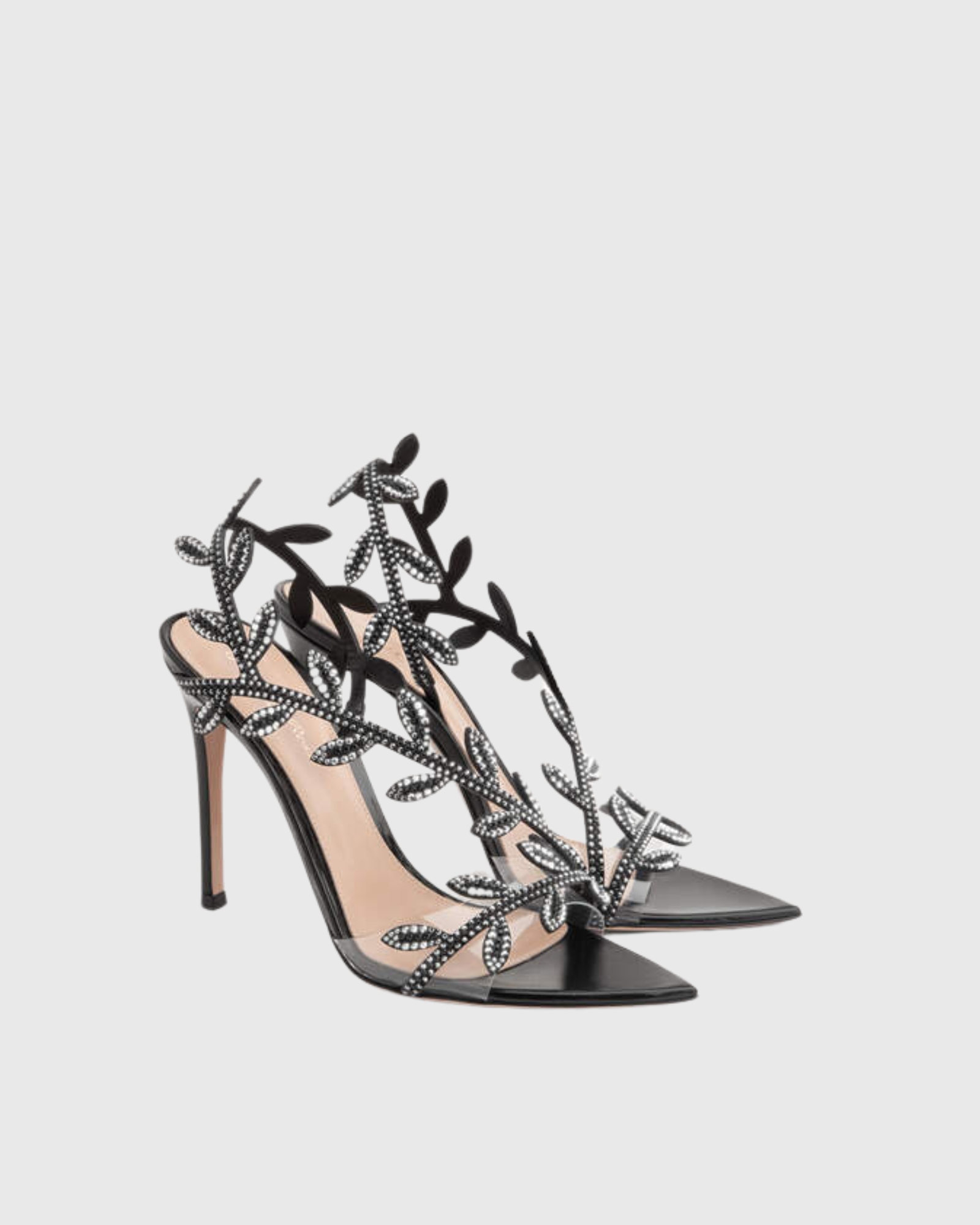 Elara Rhinestone Leaf Embellished Slingback Sandals