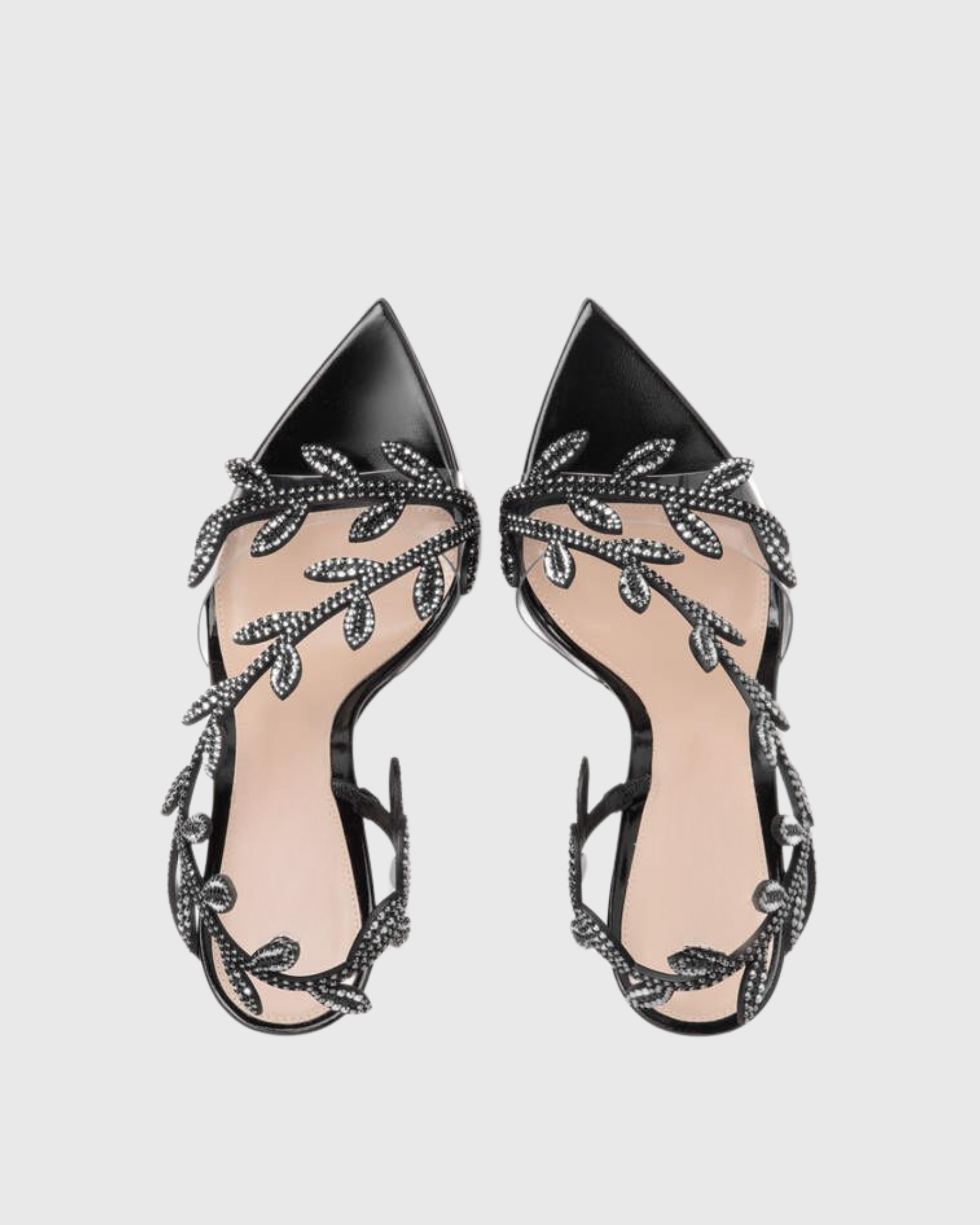 Elara Rhinestone Leaf Embellished Slingback Sandals