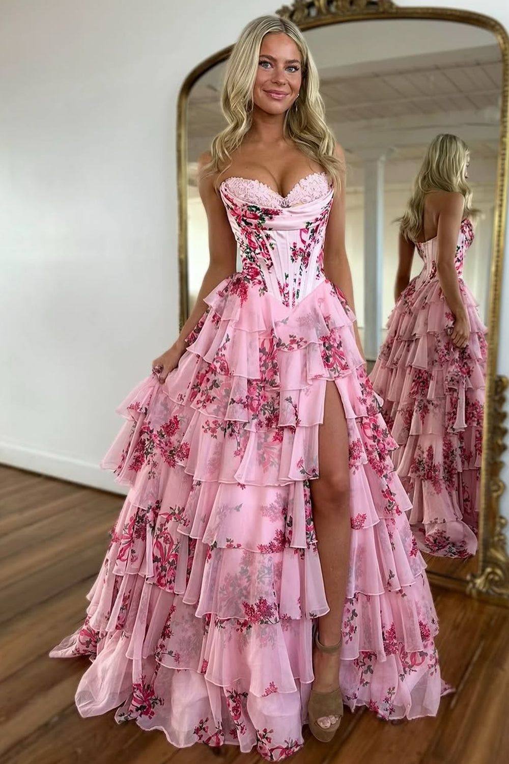 Rosévine™ Sweetheart Tiered Prom Dress - Pink