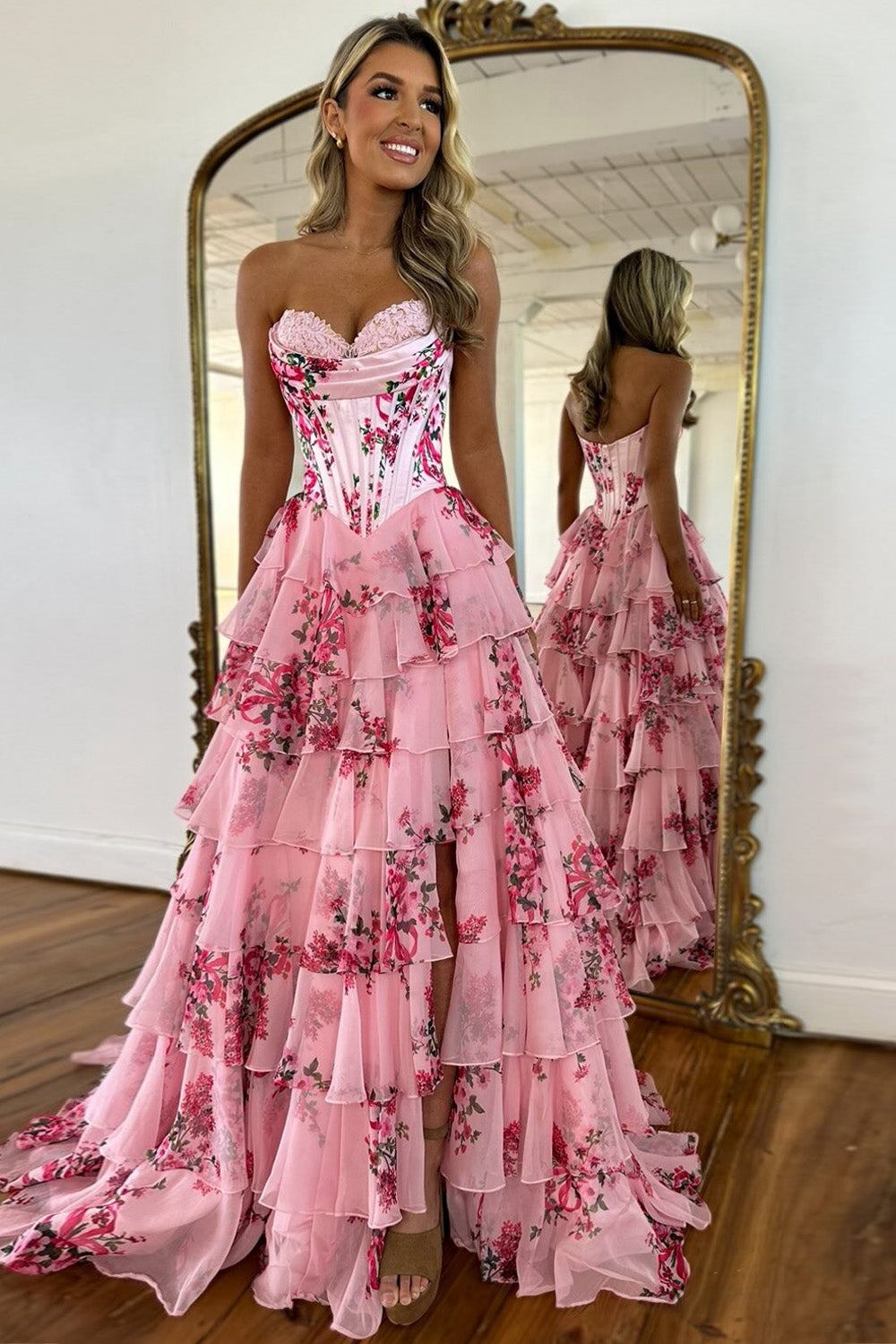 Rosévine™ Sweetheart Tiered Prom Dress - Pink