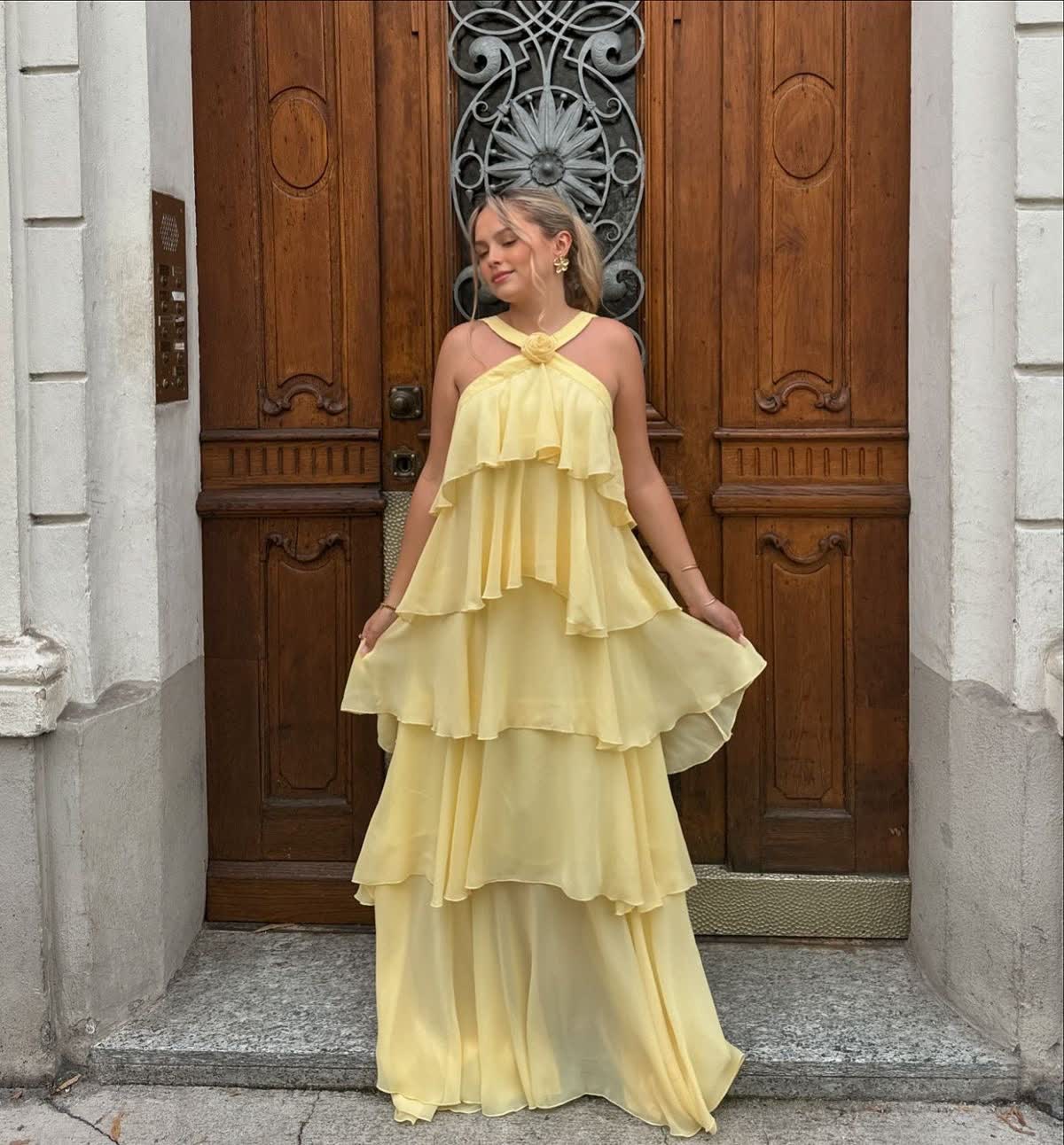 Summer Ruffle Flower Maxi Dress