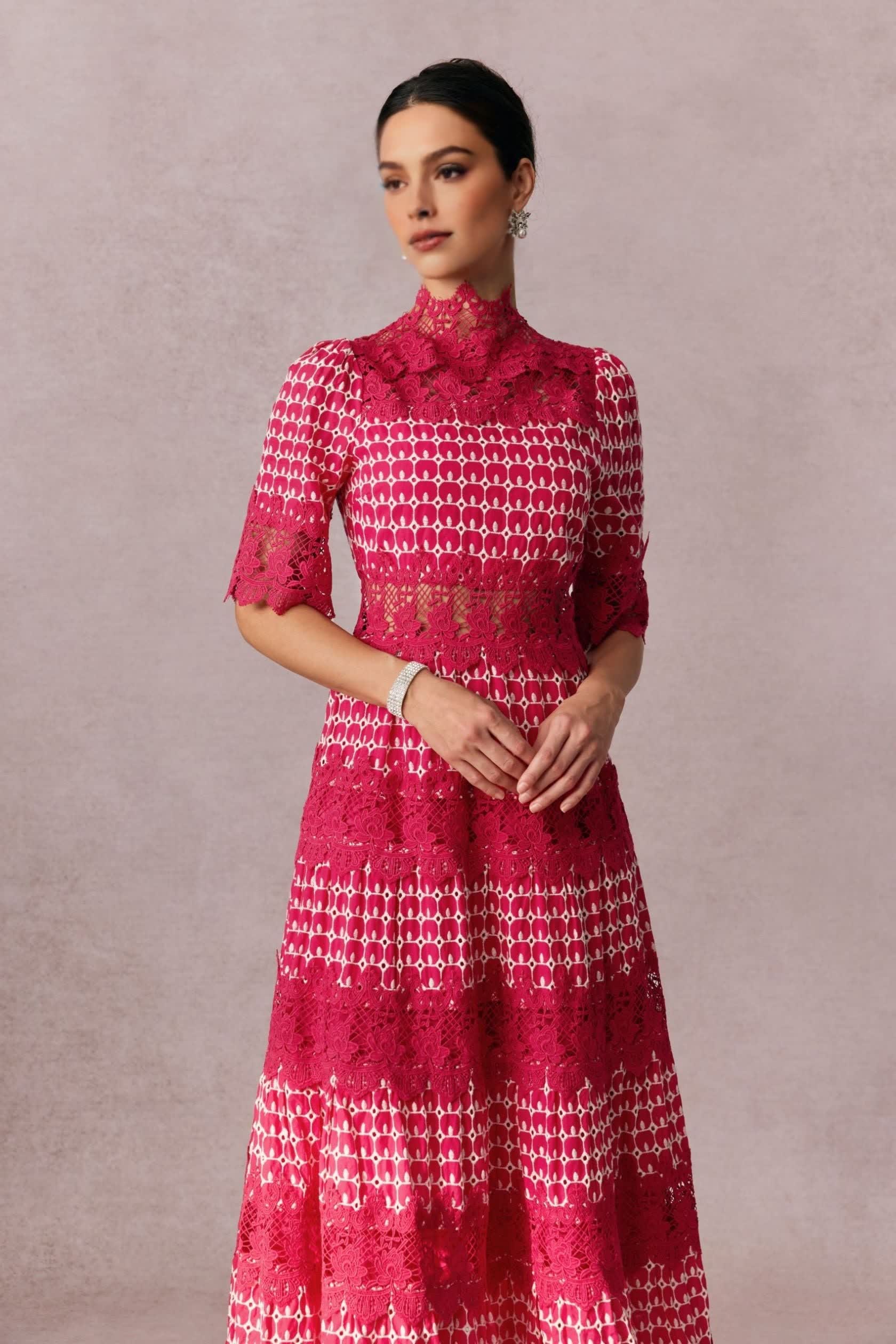 Élise – Lace Panelled Midi Dress