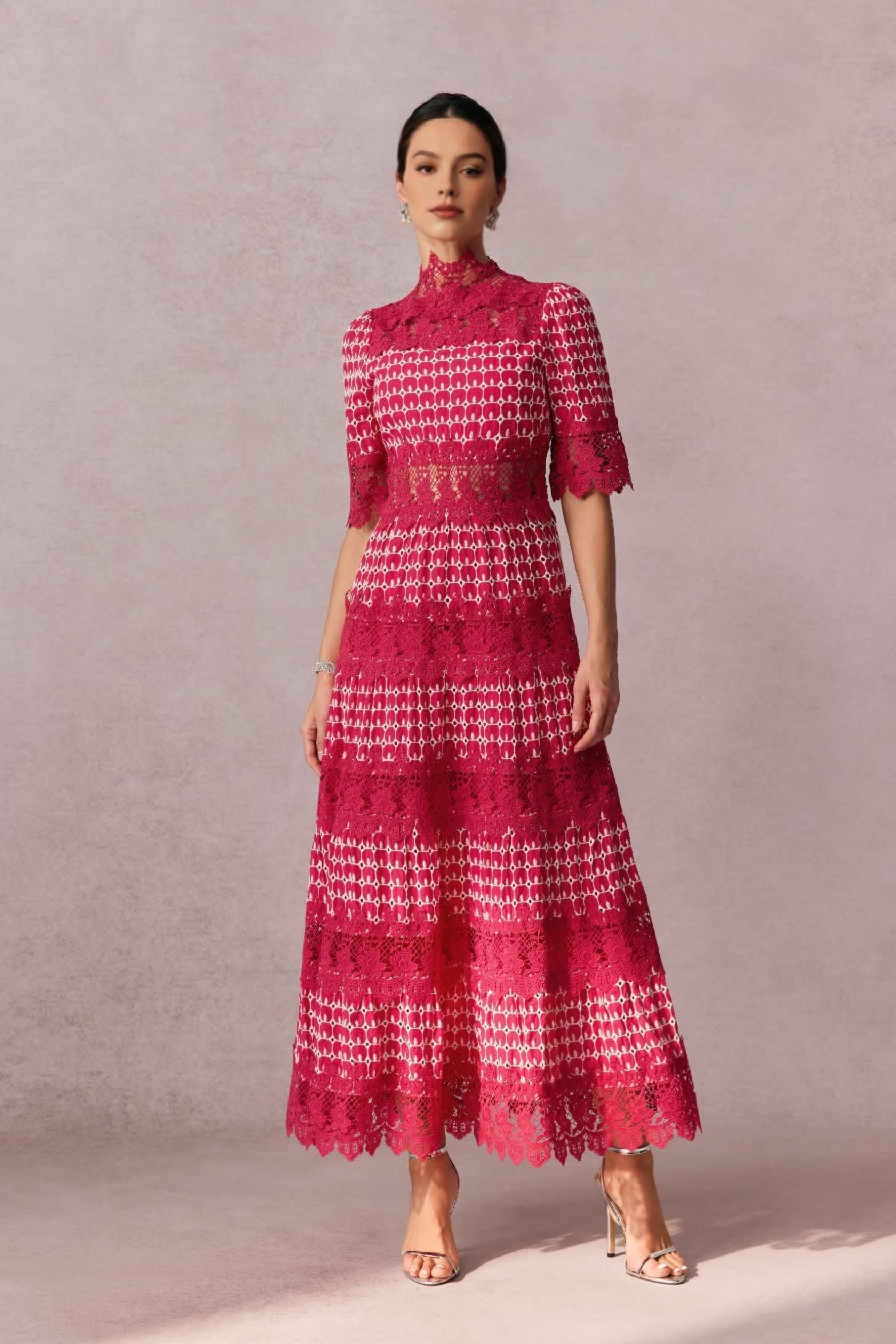 Élise – Lace Panelled Midi Dress