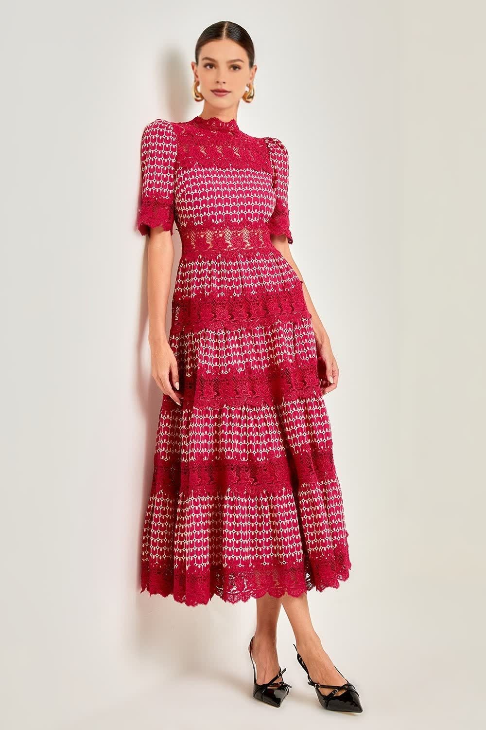 Élise – Lace Panelled Midi Dress